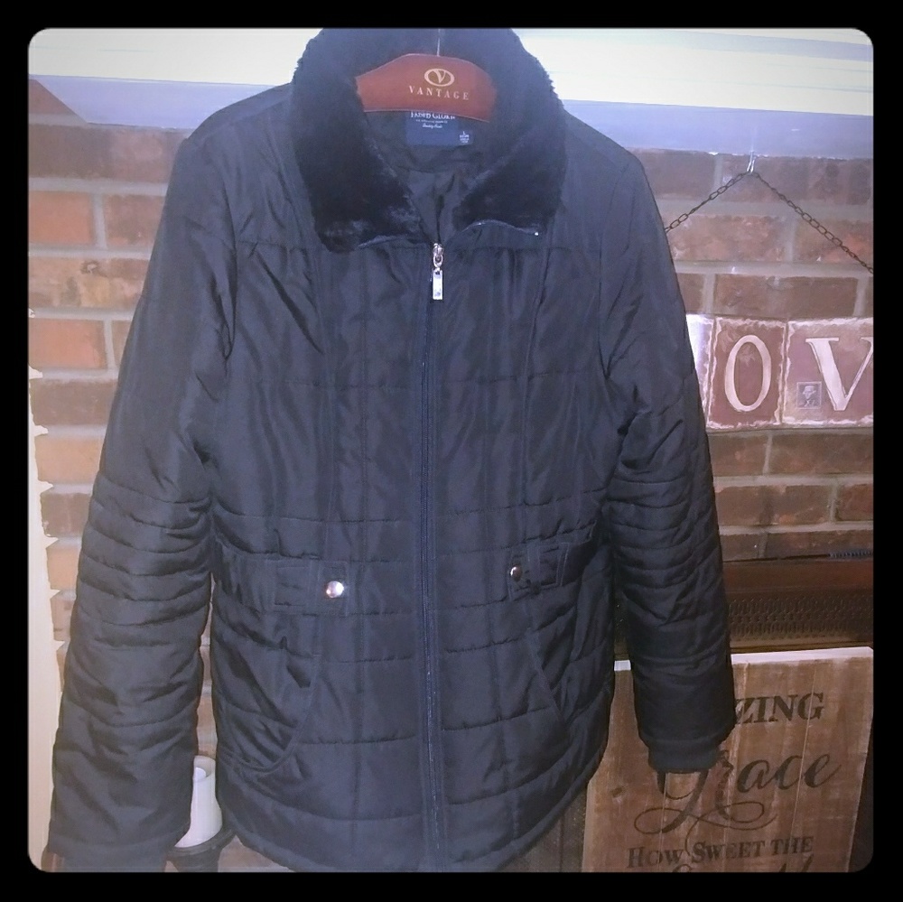 Black Puffer Coat with detachable faux fur hood